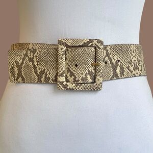 Olga Santini Snake Embossed Belt Vegan Leather Wide Waist Square Buckle Size L
